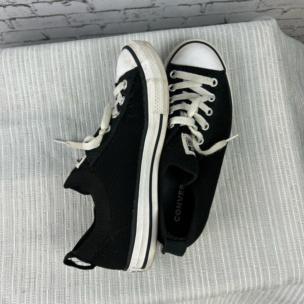 All Star Chuck Taylor Converse low top black kids knit slip ons shoes size 2 - Picture 3 of 8